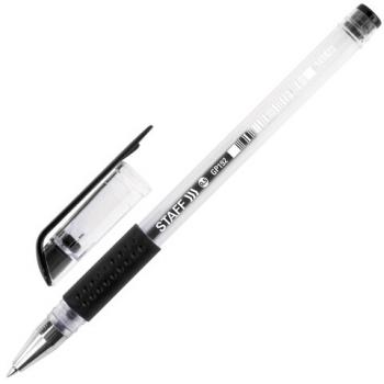 Ручка гелевая с грипом STAFF "EVERYDAY" GP-192, ЧЕРНАЯ, корпус прозрачный, узел 0,5 мм, линия письма 0,35 мм, 141823 - Премиум Сервис