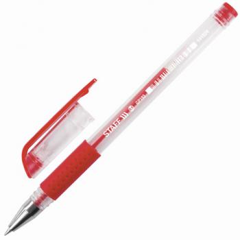 Ручка гелевая с грипом STAFF "EVERYDAY" GP-193, КРАСНАЯ, корпус прозрачный, узел 0,5 мм, линия письма 0,35 мм, 141824 - Премиум Сервис