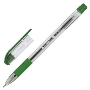 Ручка шариковая масляная с грипом BRAUBERG "Max-Oil", ЗЕЛЕНАЯ, игольчатый узел 0,7 мм, линия письма 0,35 мм, 142144 - Премиум Сервис
