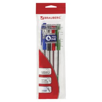 Ручки шариковые масляные BRAUBERG, НАБОР 4 шт., АССОРТИ, "Max-Oil", узел 0,7 мм, линия письма 0,35 мм, 142146 - Премиум Сервис