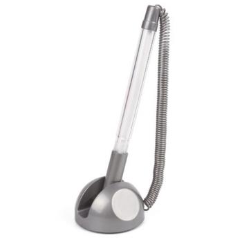 Ручка шариковая настольная BRAUBERG "Стенд-Пен", СИНЯЯ, пружинка, корпус серебристый, линия письма 0,5 мм, 142164 - Премиум Сервис