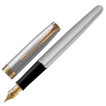 Ручка перьевая PARKER "Sonnet Core Stainless Steel GT", корпус серебристый, позолоченные детали, черная, 1931504 - Премиум Сервис