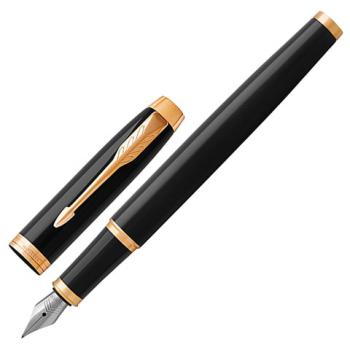 Ручка перьевая PARKER "IM Core Black Lacquer GT", корпус черный глянцевый лак, позолоченные детали, синяя, 1931645 - Премиум Сервис