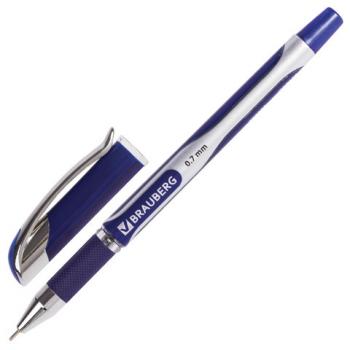 Ручка шариковая масляная с грипом BRAUBERG "Sigma Plus", СИНЯЯ, печать, узел 0,7 мм, линия письма 0,35 мм, 142689 - Премиум Сервис