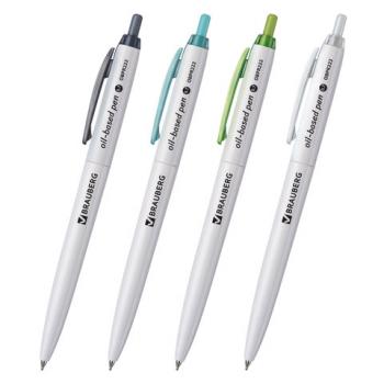 Ручка шариковая масляная автоматическая BRAUBERG "Sky White", СИНЯЯ, клип ассорти, узел 0,7 мм, линия письма 0,35 мм, 142950 - Премиум Сервис