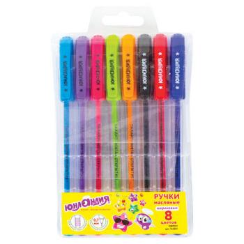 Ручки шариковые масляные ЮНЛАНДИЯ, НАБОР 8 шт., АССОРТИ, "STAR", узел 0,7 мм, линия письма 0,35 мм, 143011 - Премиум Сервис