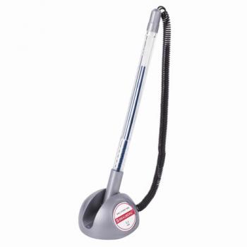 Ручка шариковая настольная BRAUBERG "Counter Pen", СИНЯЯ, пружинка, корпус серебристый, 0,5 мм, 143258 - Премиум Сервис