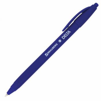 Ручка шариковая масляная автоматическая BRAUBERG "Delta", СИНЯЯ, soft-touch, 0,7 мм, линия 0,5 мм, 143339, OBPR365 - Премиум Сервис