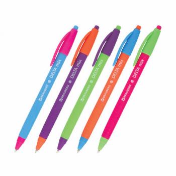 Ручка шариковая масляная автоматическая BRAUBERG "Delta Mix", СИНЯЯ, корпус soft-touch ассорти, узел 0,7 мм, линия письма 0,35 мм, 143340, OBPR366 - Премиум Сервис