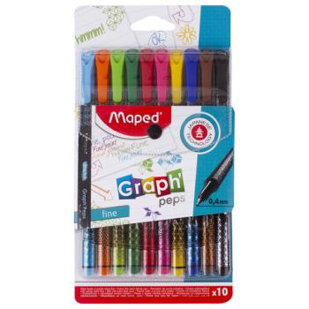 Набор капиллярных ручек (линеров) MAPED 10 шт., "Graph'Peps", АССОРТИ, трехгранные, 0,4 мм, 749050 - Премиум Сервис