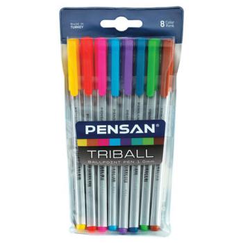 Ручки шариковые масляные PENSAN "Triball Colored", НАБОР 8 шт., АССОРТИ, узел 1 мм, линия письма 0,5 мм, 1003/PVC8 - Премиум Сервис