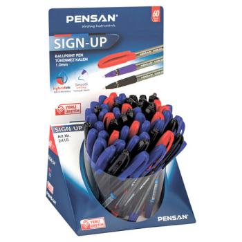 Ручка шариковая масляная с грипом PENSAN "Sign-Up", классические цвета АССОРТИ, ДИСПЛЕЙ, линия письма 0,8 мм, 2410/S60 - Премиум Сервис