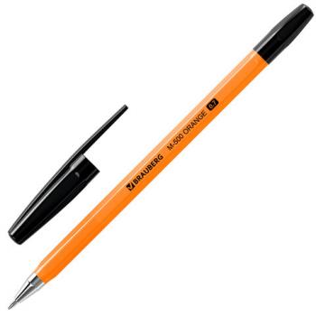 Ручка шариковая BRAUBERG "M-500 ORANGE", ЧЕРНАЯ, корпус оранжевый, узел 0,7 мм, линия письма 0,35 мм, 143449 - Премиум Сервис