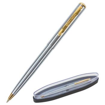 Ручка подарочная шариковая BRAUBERG Maestro, СИНЯЯ, корпус серебристый с золотистым, линия письма 0,5 мм, 143468 - Премиум Сервис