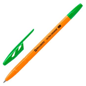 Ручка шариковая BRAUBERG "ULTRA ORANGE", ЗЕЛЕНАЯ, узел 0,7 мм, чернила ГЕРМАНИЯ, наконечник ШВЕЙЦАРИЯ, 143565 - Премиум Сервис