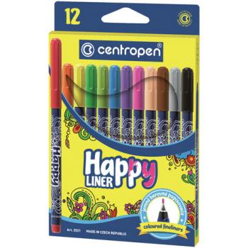 Ручки капиллярные (линеры) 12 ЦВЕТОВ CENTROPEN "Happy Liner", линия письма 0,3 мм, 2521/12, 2 2521 1202 - Премиум Сервис