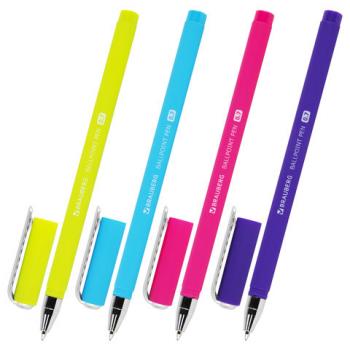 Ручка шариковая BRAUBERG SOFT TOUCH STICK "NEON", СИНЯЯ, мягкое покрытие, корпус ассорти, узел 0,7 мм, 143697 - Премиум Сервис