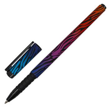 Ручка шариковая BRAUBERG SOFT TOUCH GRIP "NEON ZEBRA", СИНЯЯ, мягкое покрытие, узел 0,7 мм, 143721 - Премиум Сервис