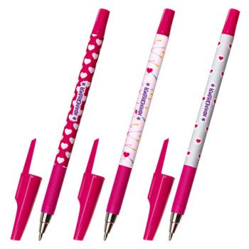 Ручка шариковая ЮНЛАНДИЯ "HEARTS", синяя, SOFT TOUCH покрытие, узел 0,7 мм, линия письма 0,35 мм, 143729 - Премиум Сервис