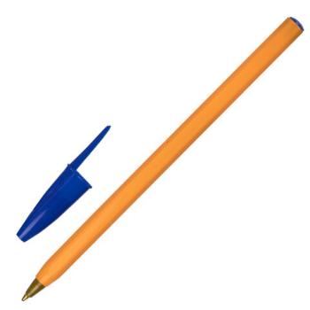 Ручка шариковая STAFF "Basic Orange BP-01", письмо 750 метров, СИНЯЯ, длина корпуса 14 см, узел 1 мм, 143740 - Премиум Сервис