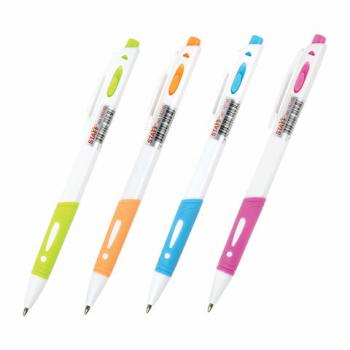 Ручка шариковая автоматическая с грипом STAFF "BP-16 White", СИНЯЯ, ассорти, линия письма 0,35 мм, 143749 - Премиум Сервис