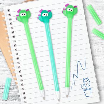 Ручка с топпером шариковая ЮНЛАНДИЯ "Цветущий кактус", корпус ассорти, СИНЯЯ, пишущий узел 0,7 мм, 143781 - Премиум Сервис