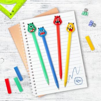 Ручка с топпером шариковая ЮНЛАНДИЯ "Монстрик", корпус ассорти, СИНЯЯ, пишущий узел 0,7 мм, 143798 - Премиум Сервис