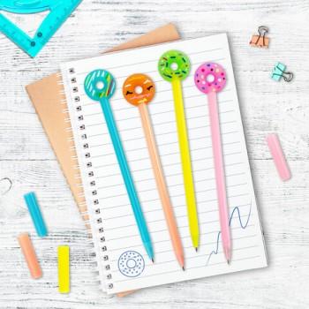 Ручка с топпером шариковая ЮНЛАНДИЯ "Пончик", корпус ассорти, СИНЯЯ, пишущий узел 0,7 мм, 143799 - Премиум Сервис