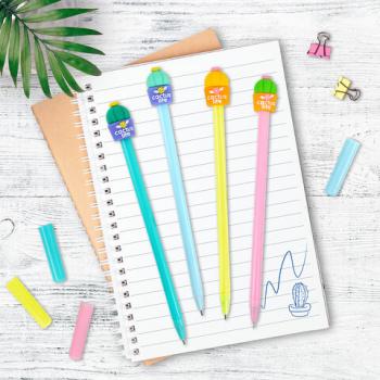 Ручка с топпером шариковая ЮНЛАНДИЯ "Кактус", корпус ассорти, СИНЯЯ, пишущий узел 0,7 мм, 143800 - Премиум Сервис