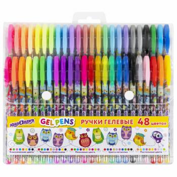 Ручки гелевые НАБОР 48 ЦВЕТОВ, ЮНЛАНДИЯ, корпус с печатью, узел 1 мм, линия письма 0,5 мм, 143820 - Премиум Сервис