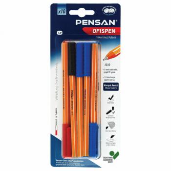 Ручки масляные PENSAN "Officepen", НАБОР 10 шт., АССОРТИ, узел 1 мм, линия письма 0,5 мм, 1010/B10 - Премиум Сервис