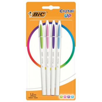 Ручки шариковые BIC "Cristal Up Fun", НАБОР 4 ЦВЕТА (салатовый, розовый, фиолетовый, голубой), узел 1 мм, линия 0,32 мм, блистер, 949870 - Премиум Сервис