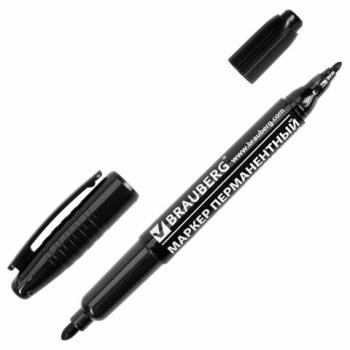 Маркер перманентный (нестираемый) BRAUBERG двусторонний, ЧЕРНЫЙ, круглый наконечник, 2-4 мм, 150836 - Премиум Сервис