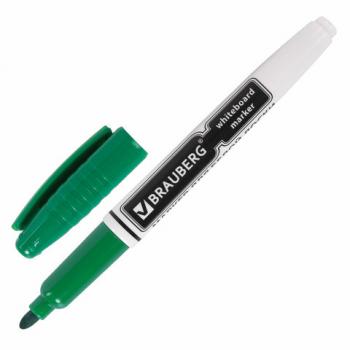 Маркер стираемый для белой доски ЗЕЛЕНЫЙ, BRAUBERG, 4 мм, с клипом, эргономичный корпус, 150849 - Премиум Сервис