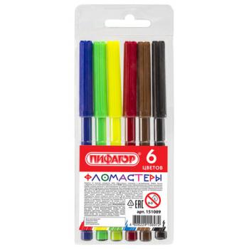 Фломастеры ПИФАГОР, 6 цветов, вентилируемый колпачок, 151089 - Премиум Сервис