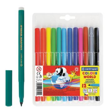 Фломастеры 12 ЦВЕТОВ CENTROPEN "Colour World", круглые, смываемые, 7550/12TP, 7 7550 1284 - Премиум Сервис