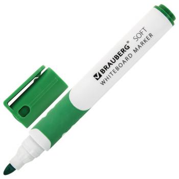 Маркер стираемый для белой доски ЗЕЛЕНЫЙ, BRAUBERG "SOFT", 5 мм, резиновая вставка, 151251 - Премиум Сервис