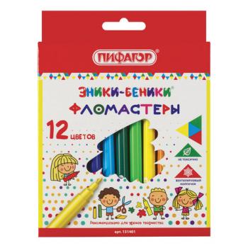 Фломастеры ПИФАГОР "ЭНИКИ-БЕНИКИ", 12 цветов, вентилируемый колпачок, 151401 - Премиум Сервис