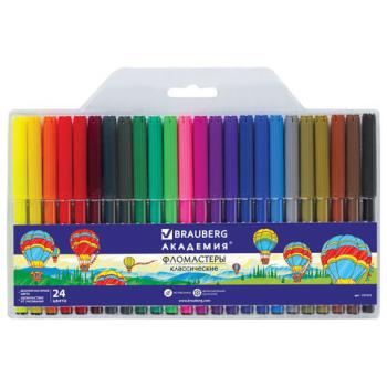 Фломастеры BRAUBERG "АКАДЕМИЯ", 24 цвета, вентилируемый колпачок, ПВХ упаковка, 151413 - Премиум Сервис