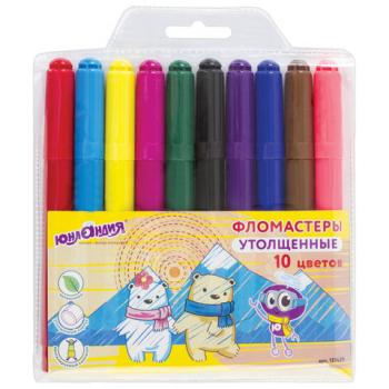 Фломастеры ЮНЛАНДИЯ 10 цветов, "ЮНЛАНДИК В АРКТИКЕ", утолщенные, ударопрочный наконечник, ПВХ, 151429 - Премиум Сервис