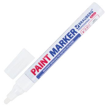 Маркер-краска лаковый (paint marker) 4 мм, БЕЛЫЙ, НИТРО-ОСНОВА, алюминиевый корпус, BRAUBERG PROFESSIONAL PLUS, 151444 - Премиум Сервис