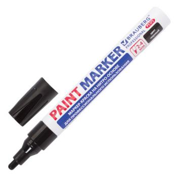 Маркер-краска лаковый (paint marker) 4 мм, ЧЕРНЫЙ, НИТРО-ОСНОВА, алюминиевый корпус, BRAUBERG PROFESSIONAL PLUS, 151445 - Премиум Сервис
