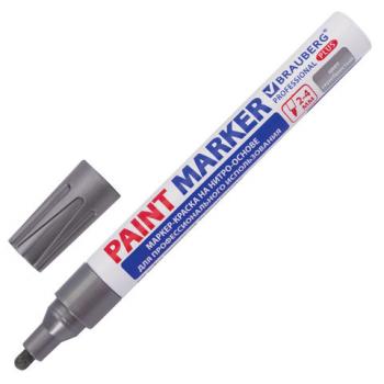 Маркер-краска лаковый (paint marker) 4 мм, СЕРЕБРЯНЫЙ, НИТРО-ОСНОВА, алюминиевый корпус, BRAUBERG PROFESSIONAL PLUS, 151448 - Премиум Сервис