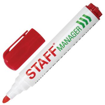 Маркер стираемый для белой доски КРАСНЫЙ, STAFF "Manager" WBM-491, 5 мм, с клипом, 151493 - Премиум Сервис