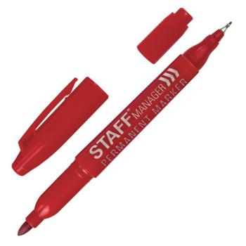Маркер перманентный двусторонний STAFF "Manager" PM-625, КРАСНЫЙ, наконечники 0,8 мм/2,2 мм, 151627 - Премиум Сервис