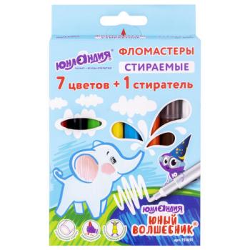 Фломастеры стираемые ЮНЛАНДИЯ "ЮНЫЙ ВОЛШЕБНИК", 7 цветов+1 стиратель, ударопрочный наконечник, вентилируемый колпачок, картон, 151651 - Премиум Сервис