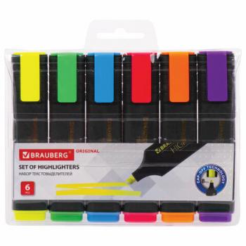 Набор текстовыделителей 6 ЦВЕТОВ, BRAUBERG "ORIGINAL", линия письма 1-5 мм, 151690 - Премиум Сервис