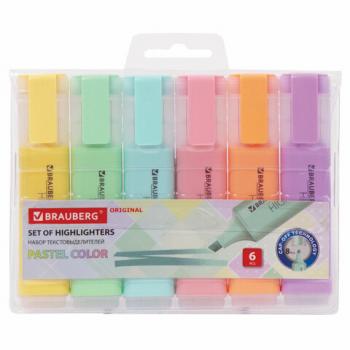 Набор текстовыделителей 6 ЦВЕТОВ, BRAUBERG "ORIGINAL PASTEL", линия письма 1-5 мм, 151698 - Премиум Сервис