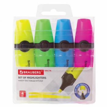 Набор текстовыделителей BRAUBERG 4 шт., АССОРТИ, "DELTA", линия 1-5 мм, 151727 - Премиум Сервис