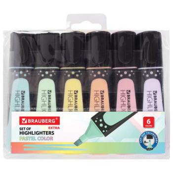 Набор текстовыделителей BRAUBERG 6 шт., АССОРТИ, "EXTRA PASTEL", прорезиненный корпус, линия 1-5 мм, 151757 - Премиум Сервис